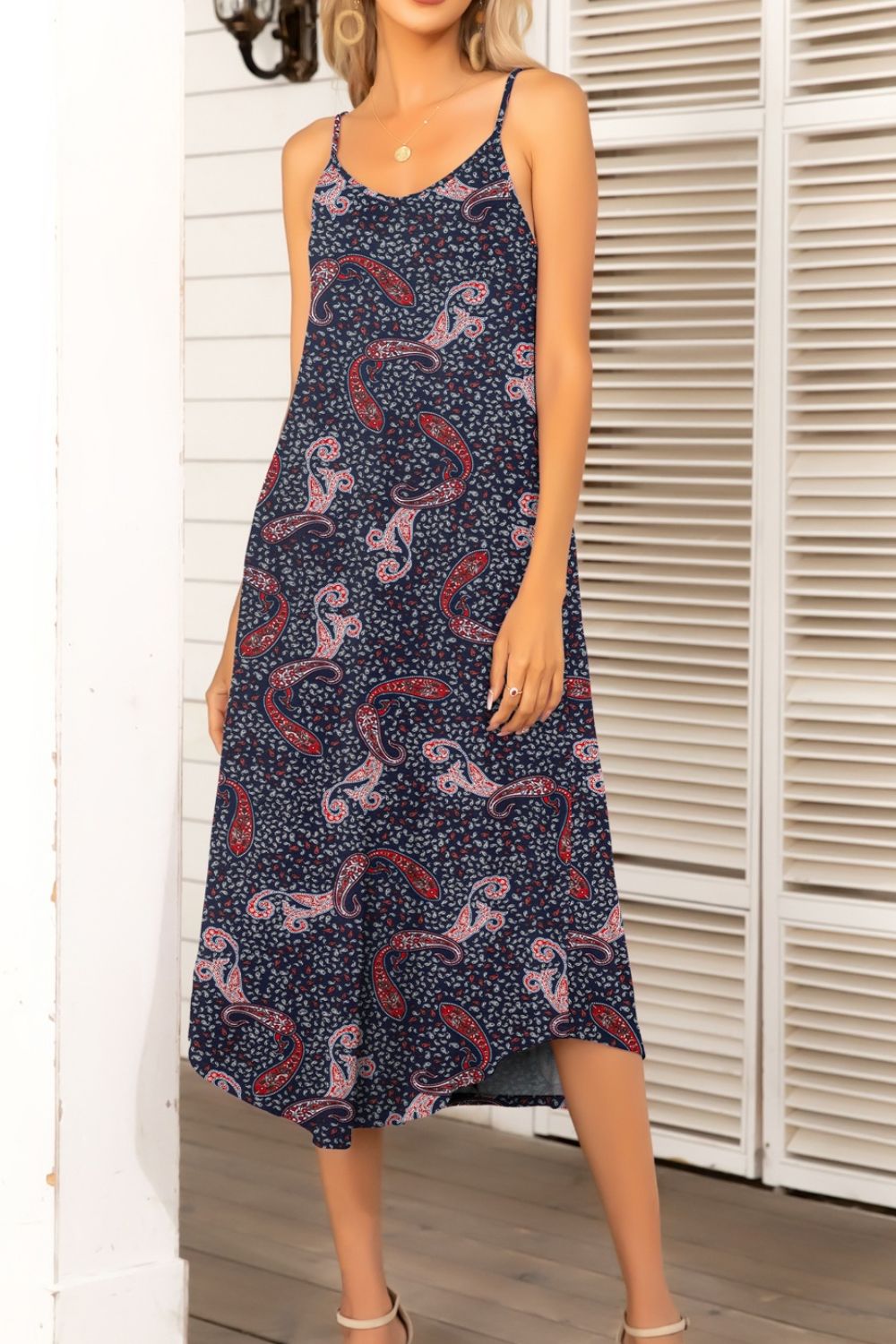 Printed Spaghetti Strap Midi Dress