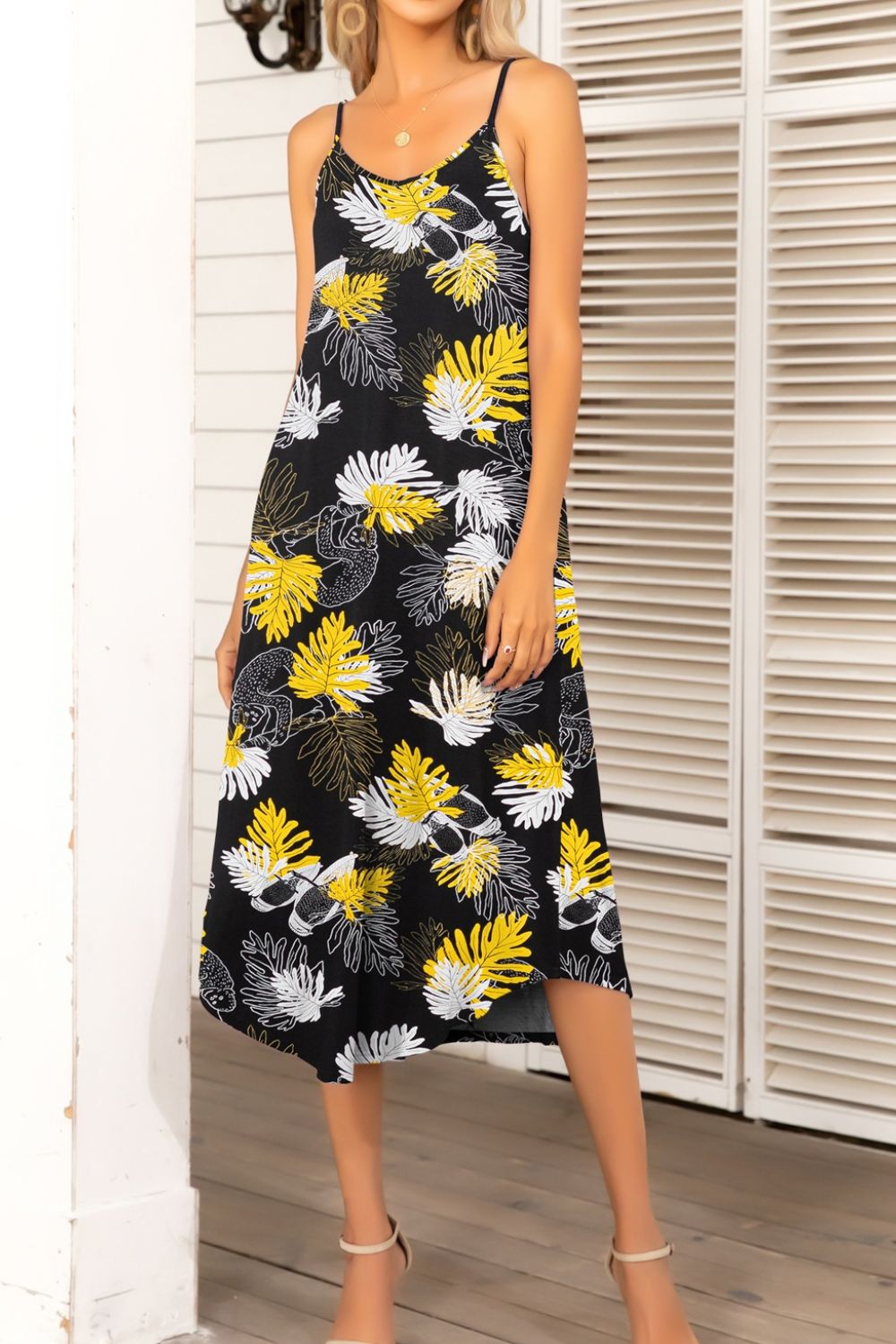 Printed Spaghetti Strap Midi Dress