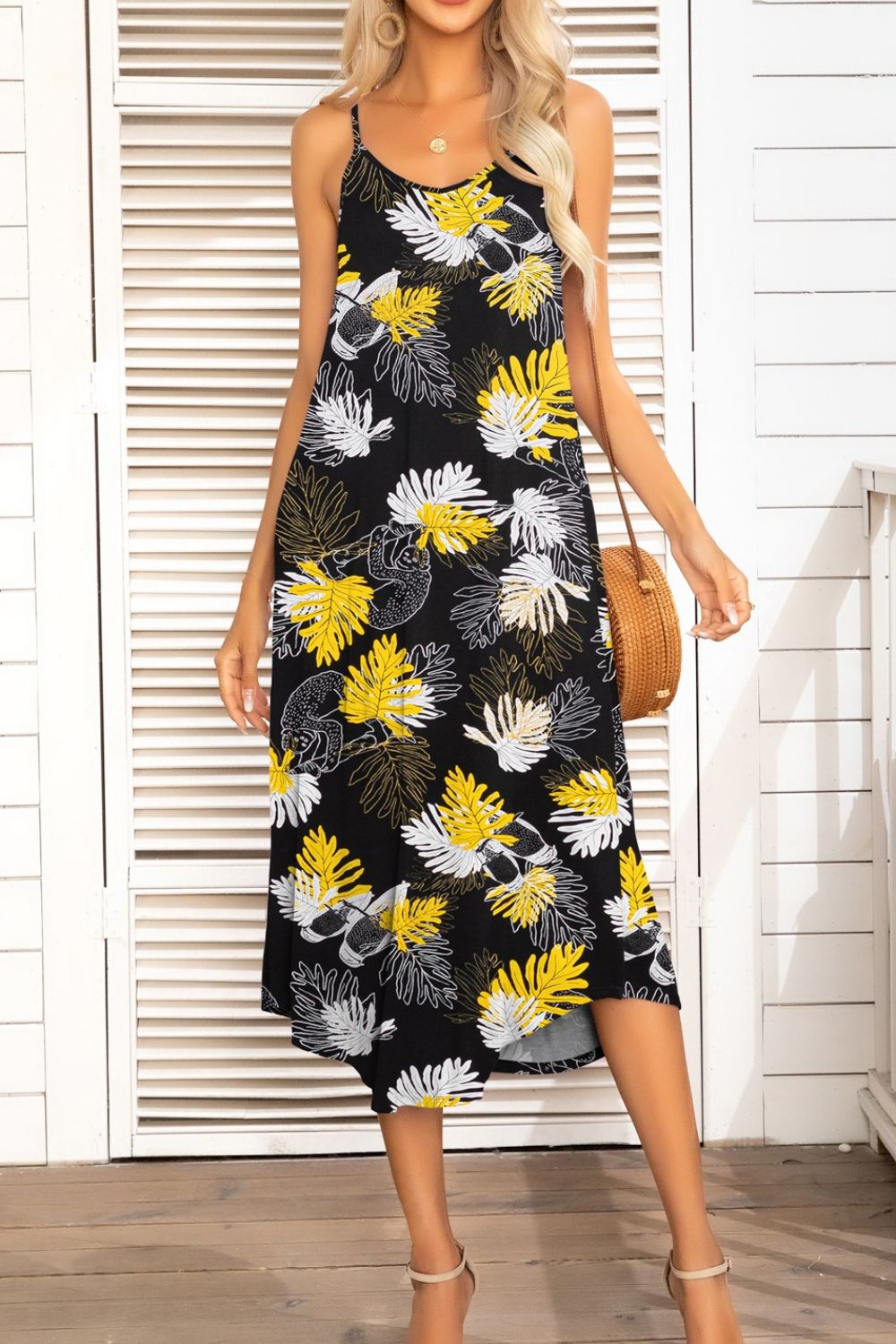 Printed Spaghetti Strap Midi Dress