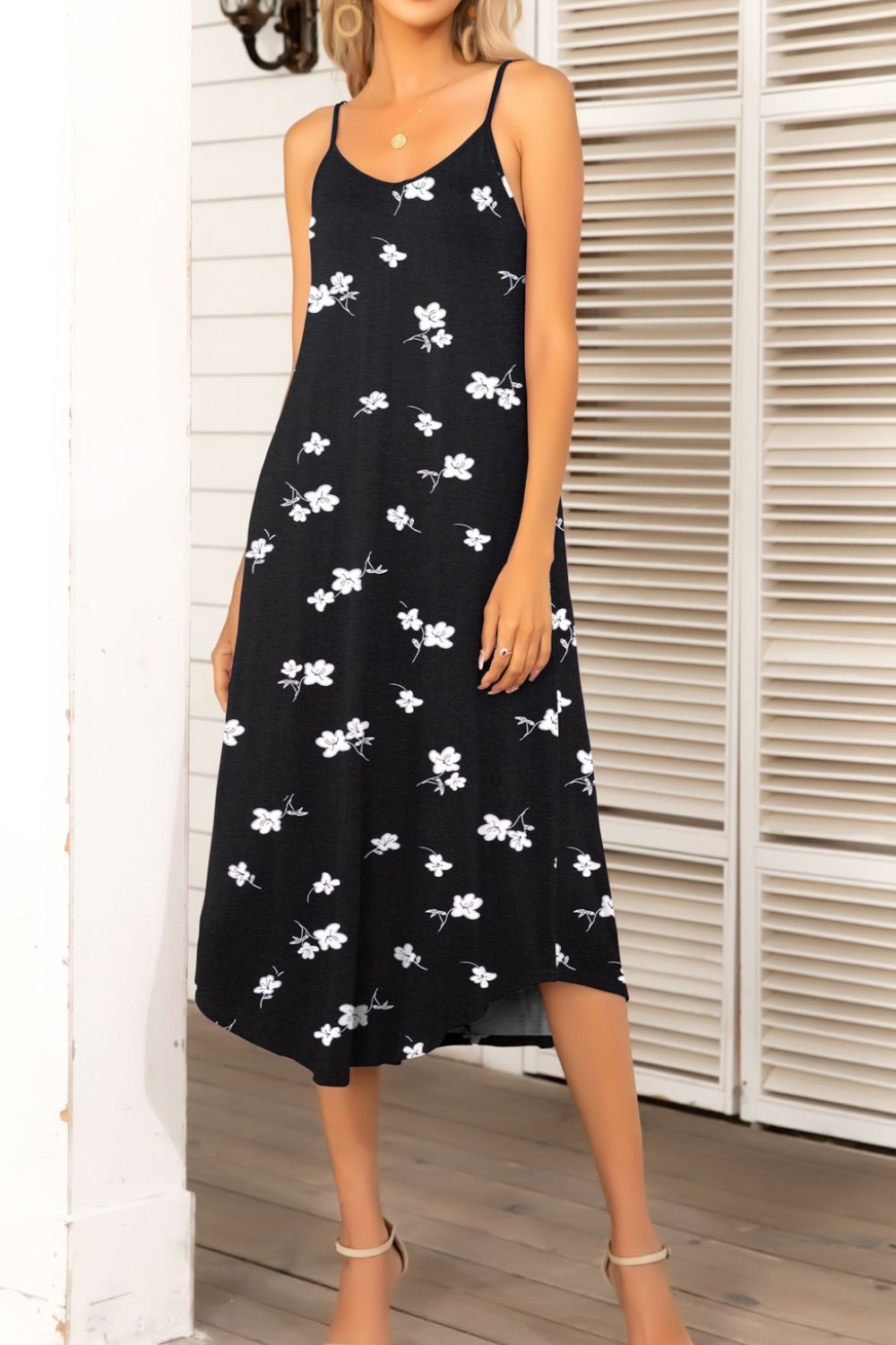 Printed Spaghetti Strap Midi Dress