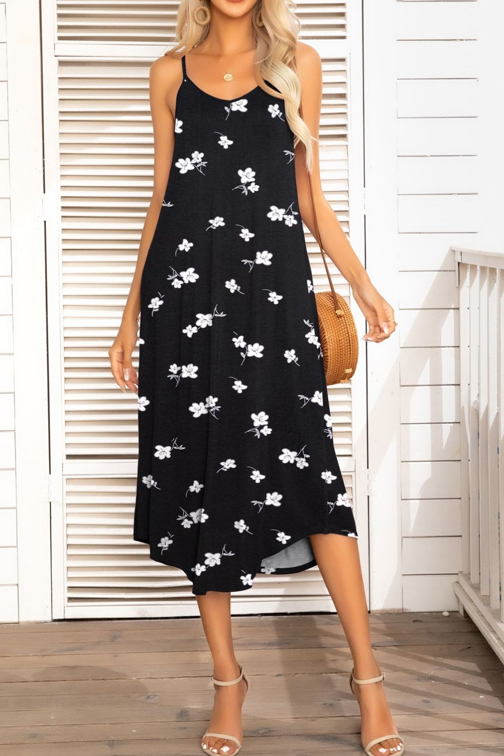 Printed Spaghetti Strap Midi Dress